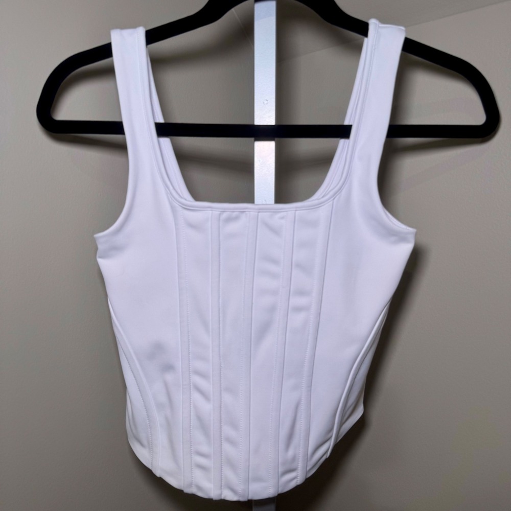 Express Body Contour‎ White Corset Seamed Tank Top Square Neck XS